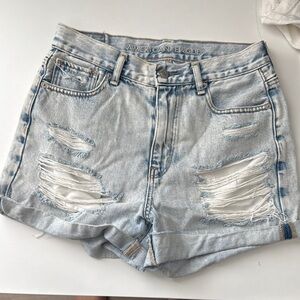 American Eagle Outfitters Blue Jean Shorts with Distressed Details